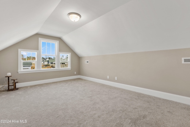 additional living space featuring carpet and lofted ceiling