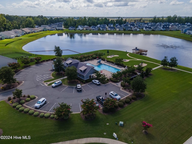 aerial view with a water view