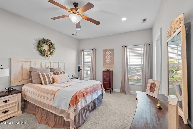 bedroom featuring carpet flooring and ceiling fan