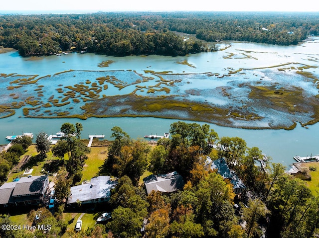 bird's eye view featuring a water view