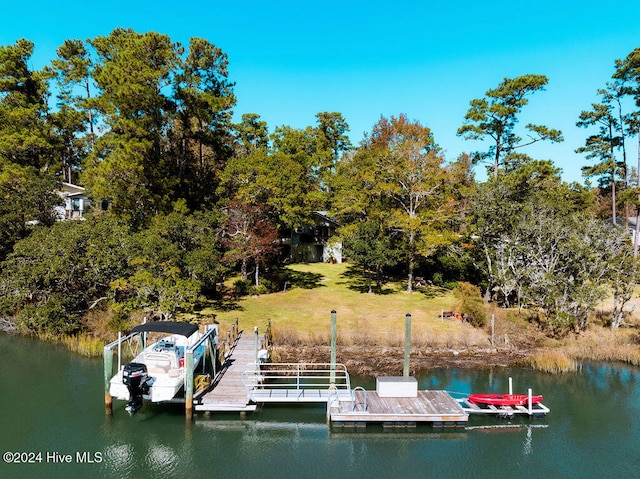 dock area featuring a water view