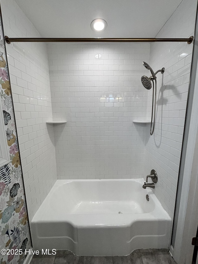 bathroom with shower / bath combination with curtain