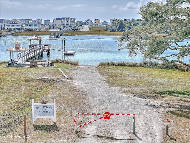 view of dock with a water view