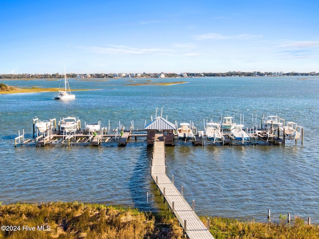 view of dock with a water view