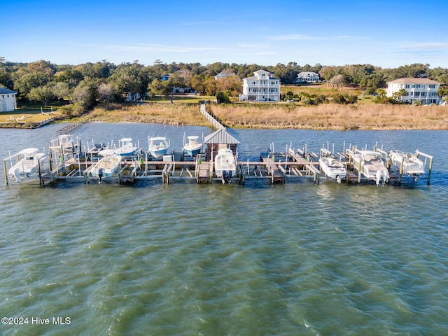 view of dock with a water view