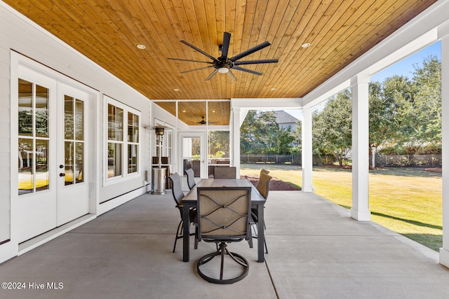 view of patio with ceiling fan and french doors