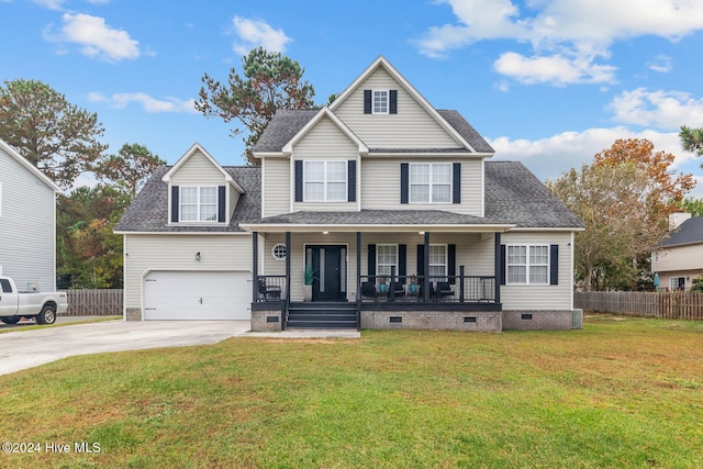 view of front of house with a front yard and a porch