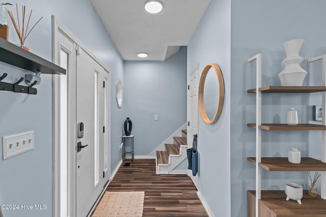 foyer with dark hardwood / wood-style floors