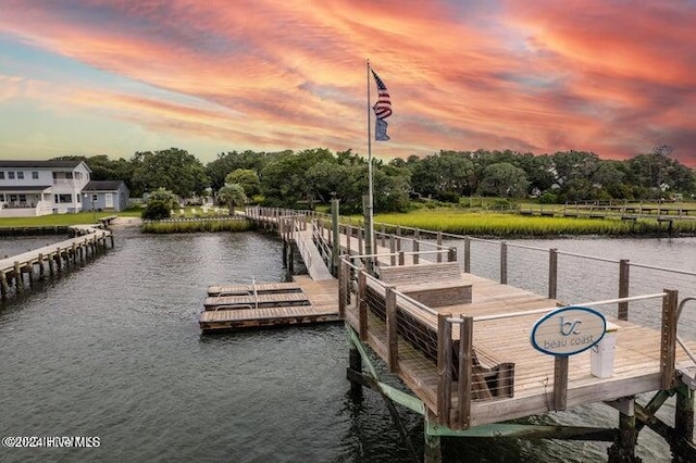 view of dock with a water view