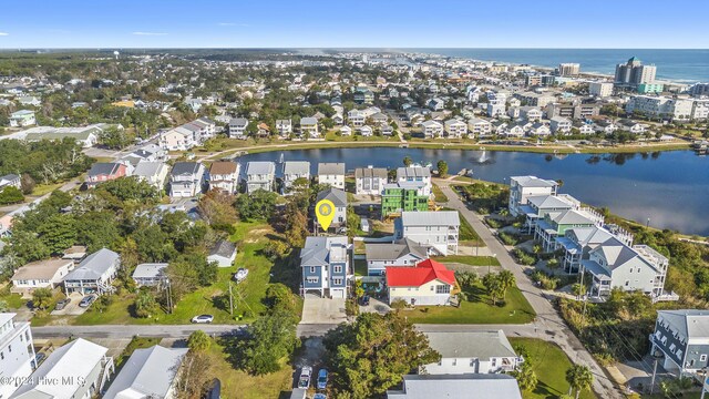 aerial view featuring a water view