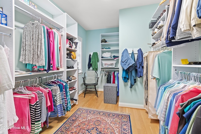 spacious closet with hardwood / wood-style floors