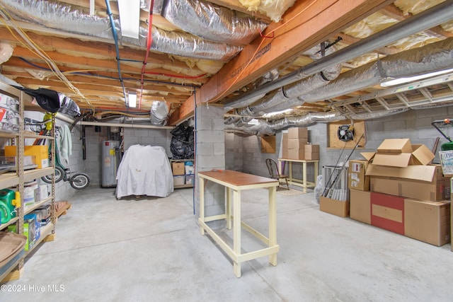 basement with water heater