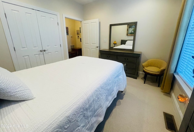 carpeted bedroom featuring a closet