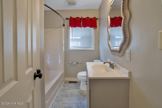 full bathroom featuring vanity, toilet, and shower / bathtub combination