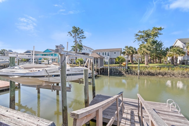 view of dock with a water view