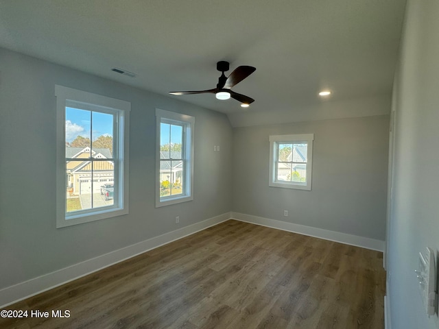 unfurnished room featuring hardwood / wood-style flooring and ceiling fan