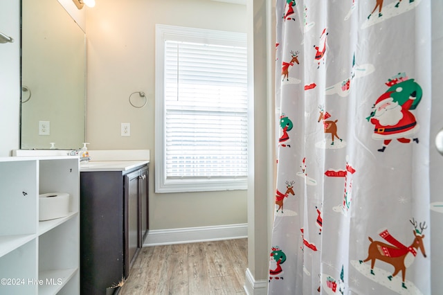 bathroom featuring wood-type flooring and vanity