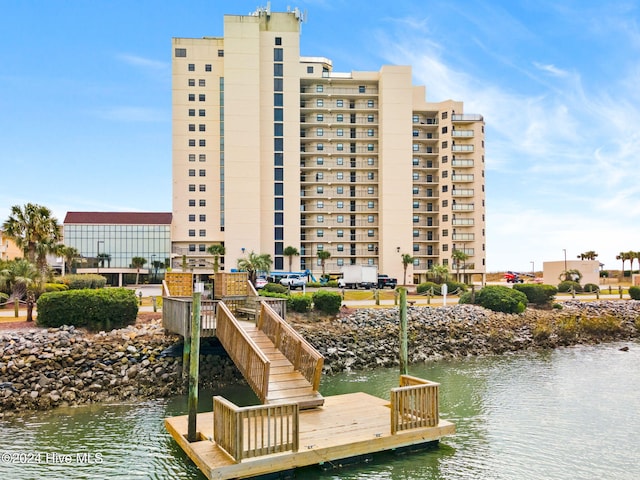 view of dock with a water view