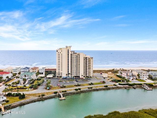 drone / aerial view featuring a water view