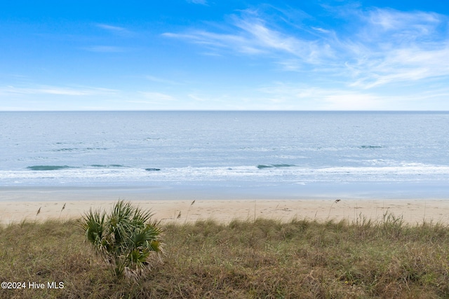 view of water feature with a beach view