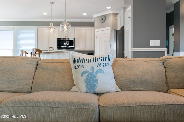 living room featuring ornamental molding