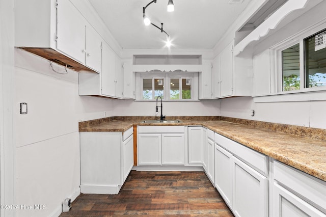 kitchen with white cabinets, dark hardwood / wood-style floors, plenty of natural light, and sink