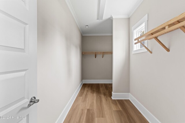 spacious closet featuring light hardwood / wood-style floors