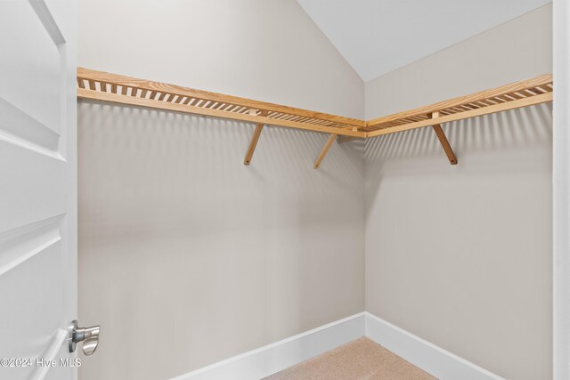 spacious closet with carpet and lofted ceiling