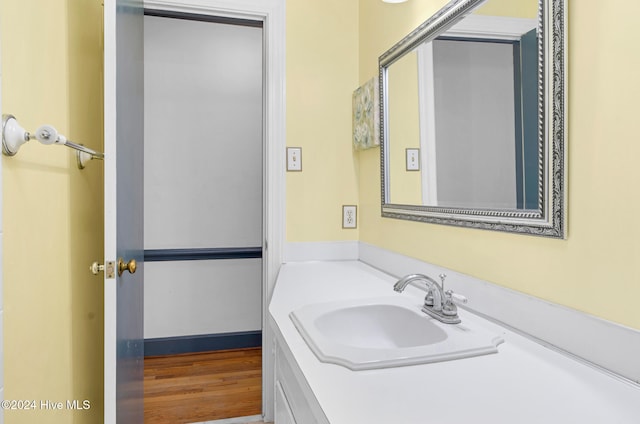 bathroom with vanity and wood-type flooring