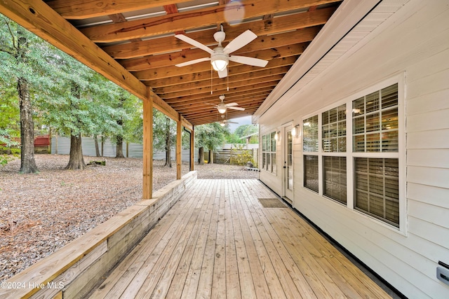 wooden deck with ceiling fan