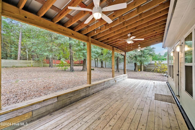 wooden deck with ceiling fan