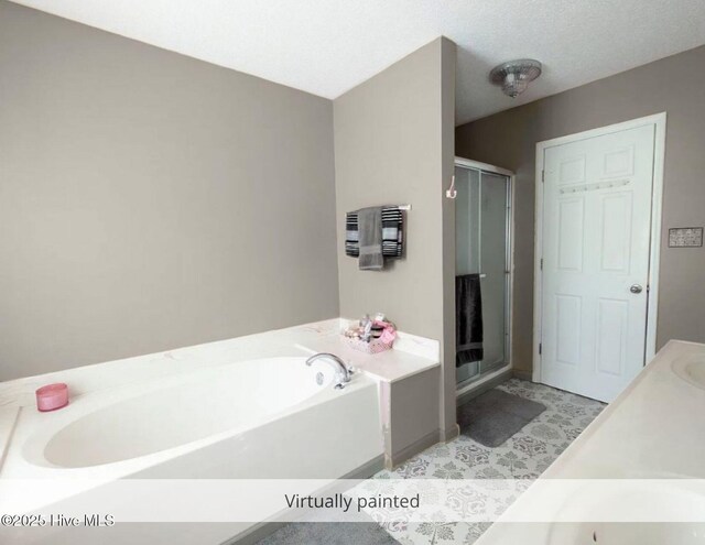 bathroom featuring tile patterned floors, toilet, a textured ceiling, vanity, and a shower with shower curtain