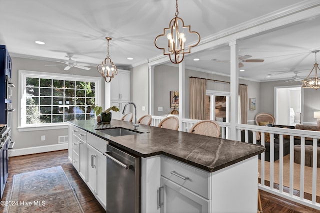 1831 Hawthorne Rd, Wilmington, NC 28403 - kitchen with a sink, dishwasher, ceiling fan, a chandelier, and recessed lighting