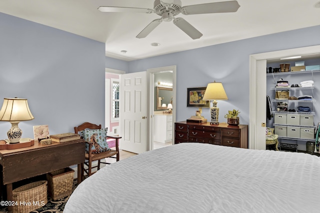 1831 Hawthorne Rd, Wilmington, NC 28403 - bedroom featuring a ceiling fan, wood finished floors, and ensuite bath