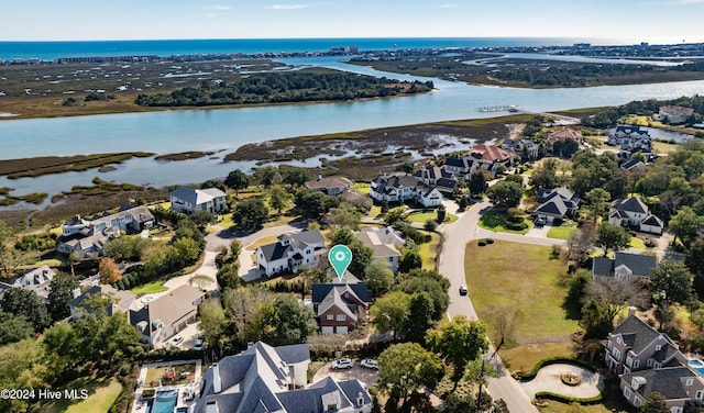 bird's eye view featuring a water view