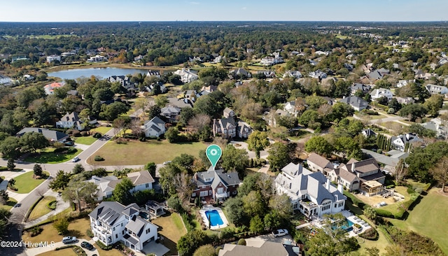 bird's eye view featuring a water view