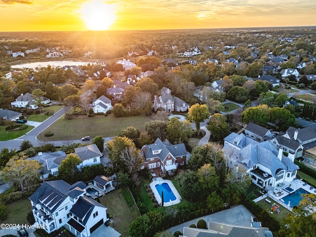 view of aerial view at dusk