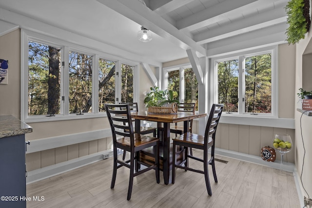 sunroom / solarium with beamed ceiling