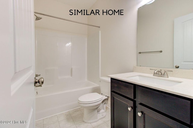 full bathroom with toilet, shower / tub combination, vanity, and tile patterned floors