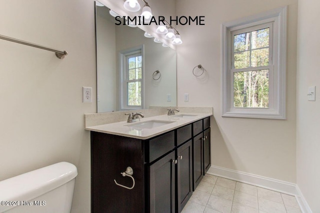 bathroom with tile patterned floors, vanity, and toilet