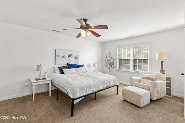 bedroom with carpet flooring and ceiling fan