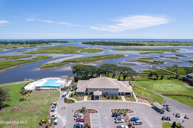 aerial view with a water view