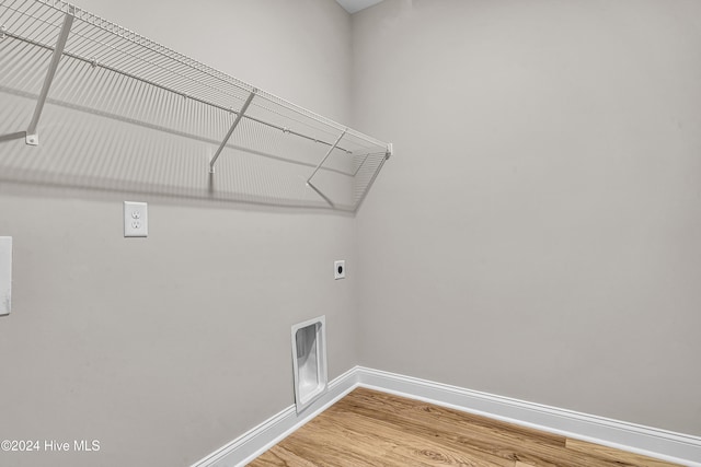 laundry area with electric dryer hookup and hardwood / wood-style floors