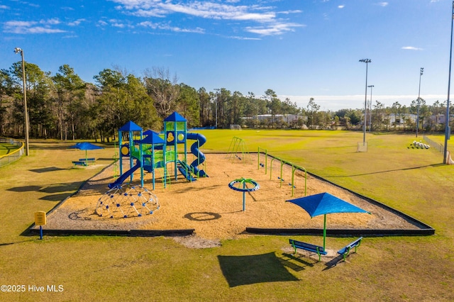 view of jungle gym with a yard