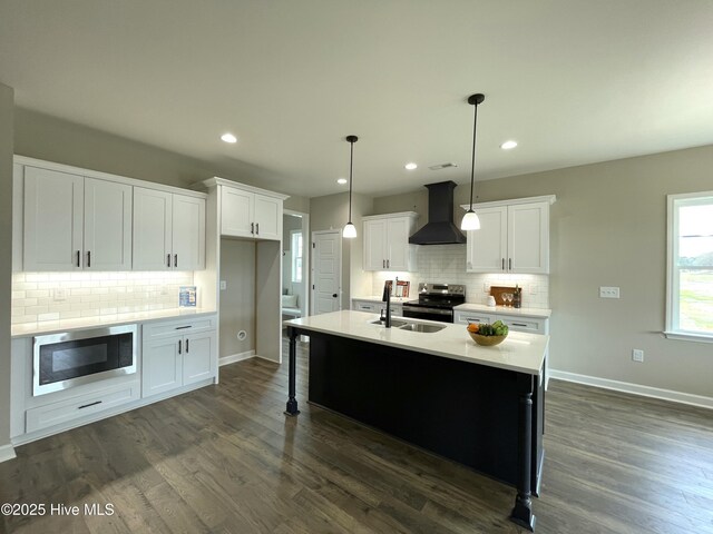 interior space featuring white cabinetry, dark hardwood / wood-style floors, and decorative backsplash