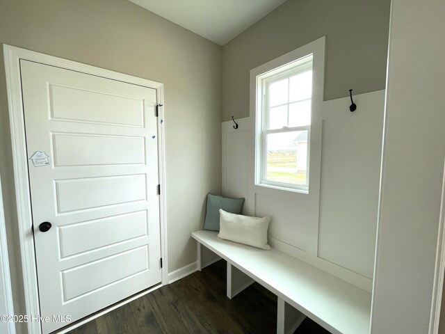 mudroom with dark hardwood / wood-style floors