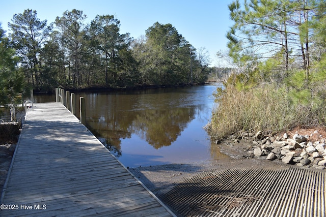 view of dock with a water view