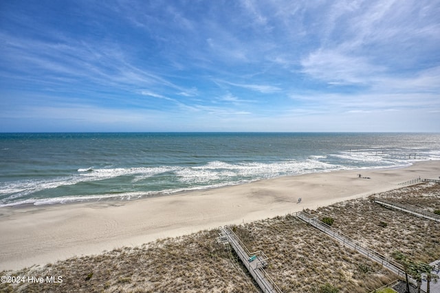 property view of water featuring a beach view