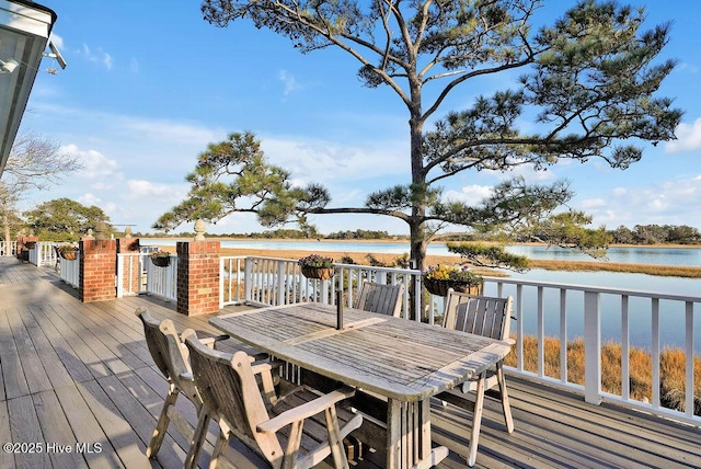 wooden terrace with a water view