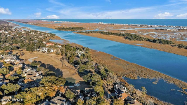 bird's eye view with a beach view and a water view